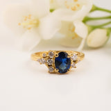 Silver Sapphire Oval Cluster Ring