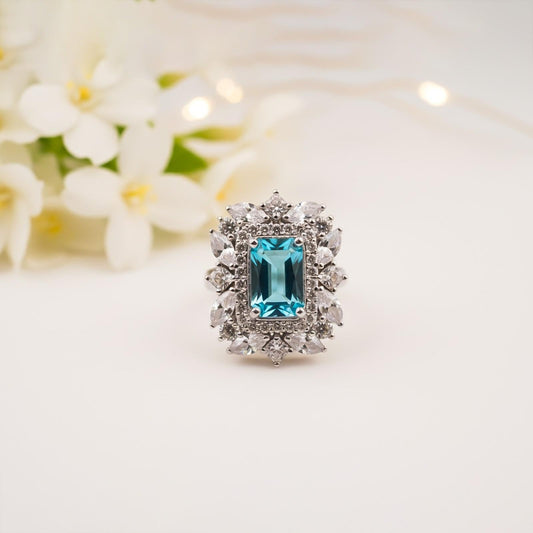 Silver Topaz Floral Halo Ring