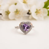 Silver Heart Amethyst Halo Ring Gold Vermeil (2.5 Micron)