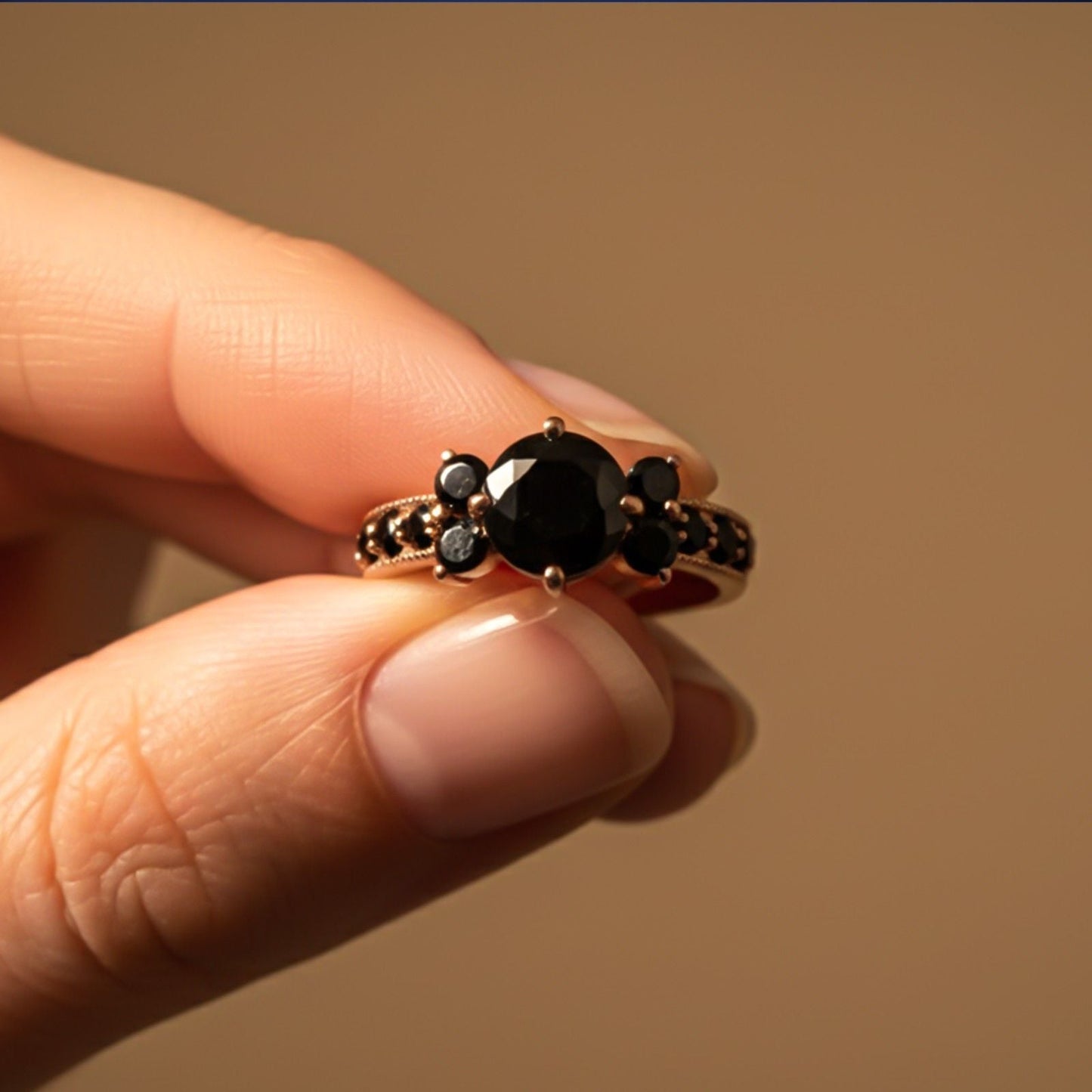 Silver Black Diamond Cluster Ring