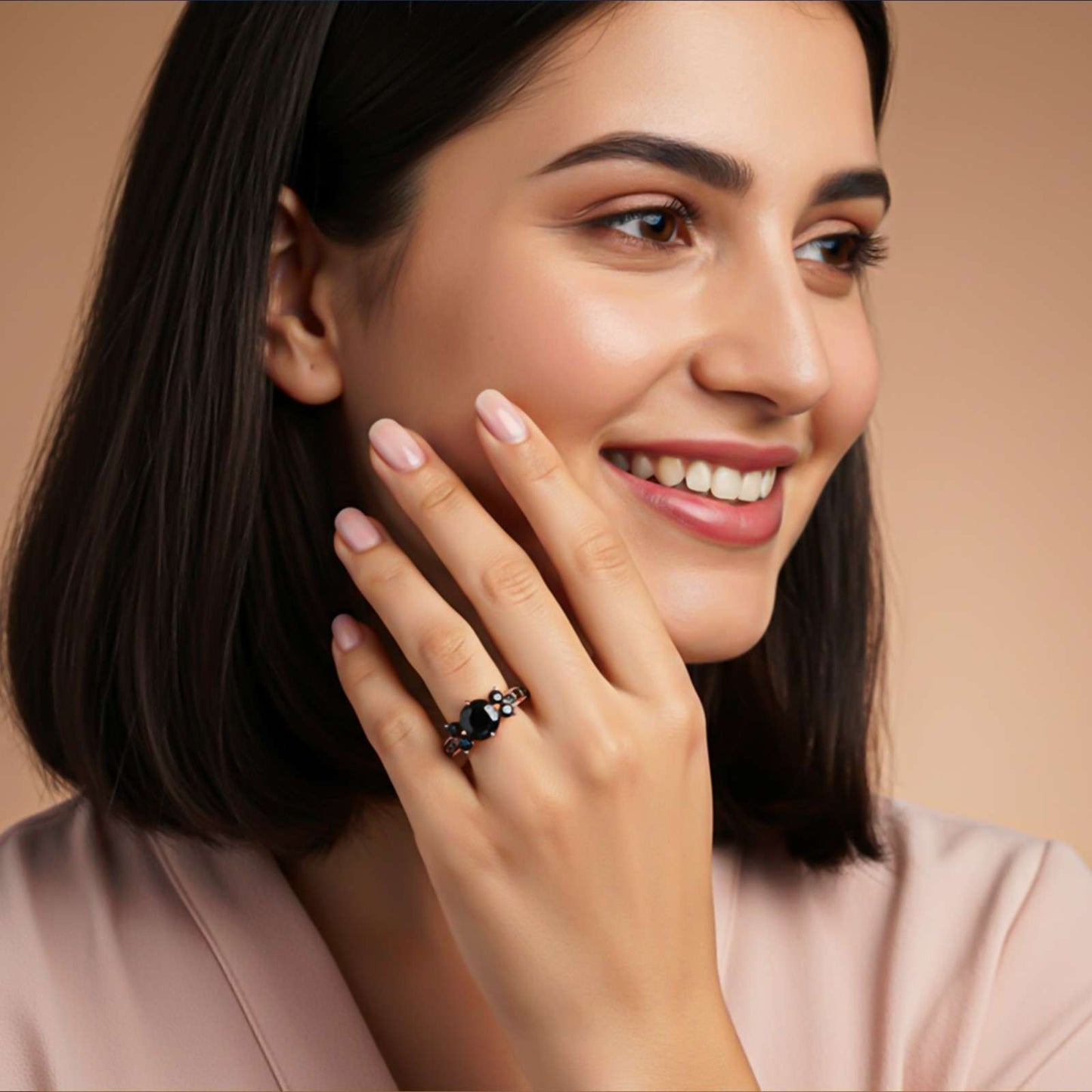 Silver Black Diamond Cluster Ring