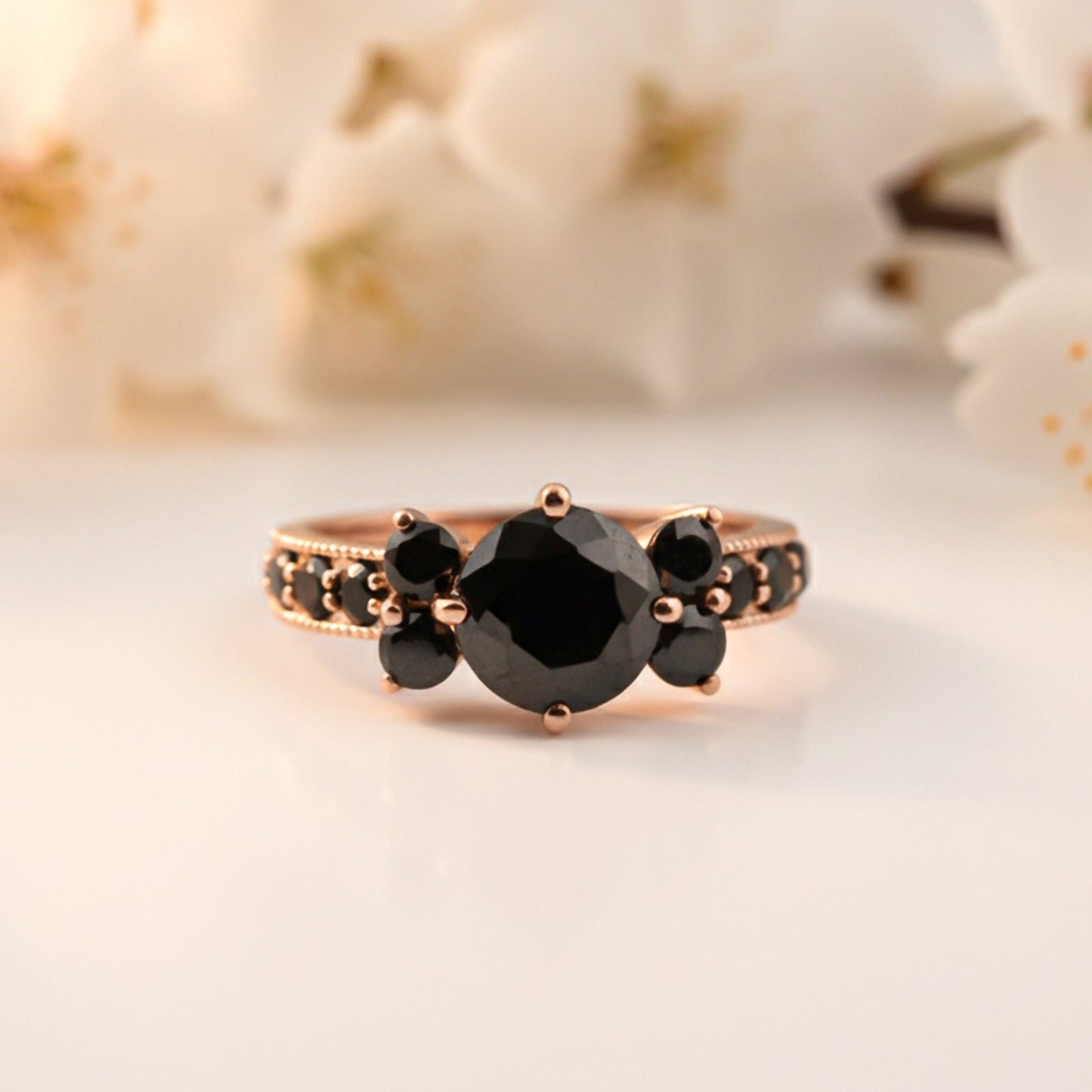 Silver Black Diamond Cluster Ring