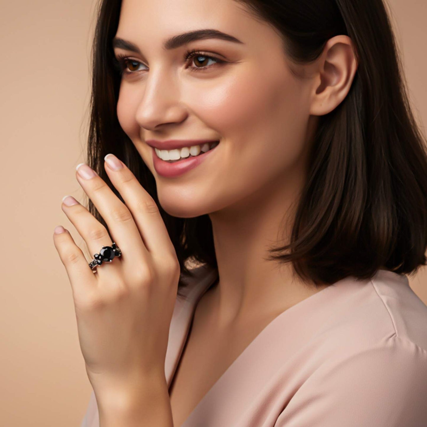 Silver Black Diamond Cluster Ring