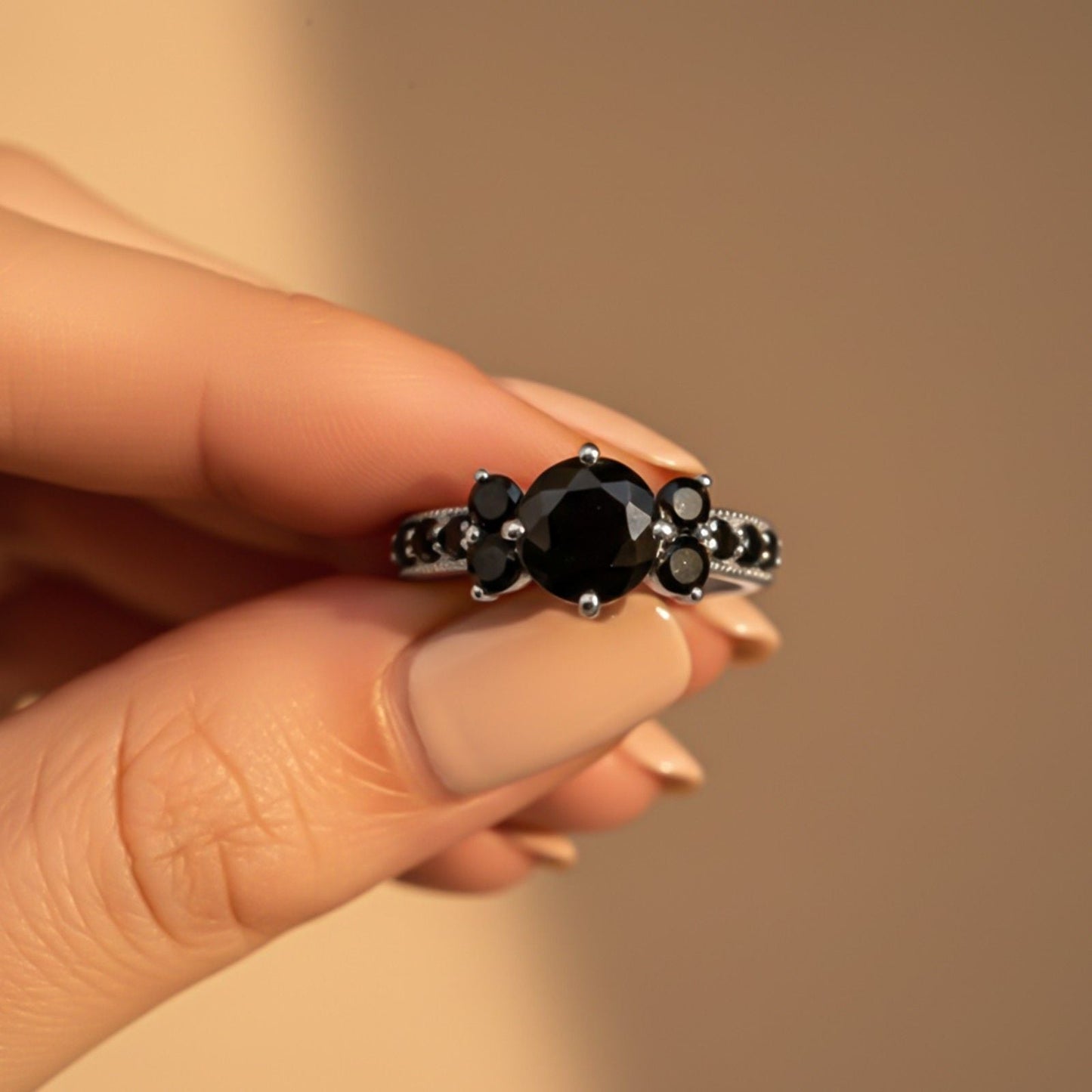 Silver Black Diamond Cluster Ring
