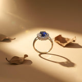 Silver Sapphire Halo Ring for Women