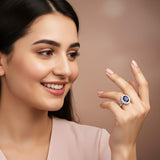 Silver Sapphire Halo Ring for Women