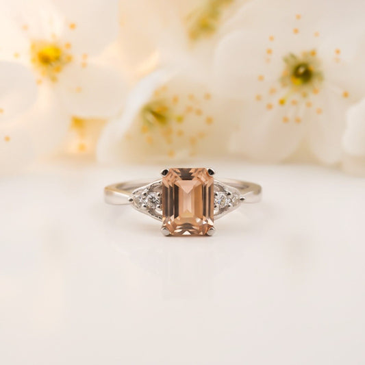 Silver Morganite Accent Ring for Women