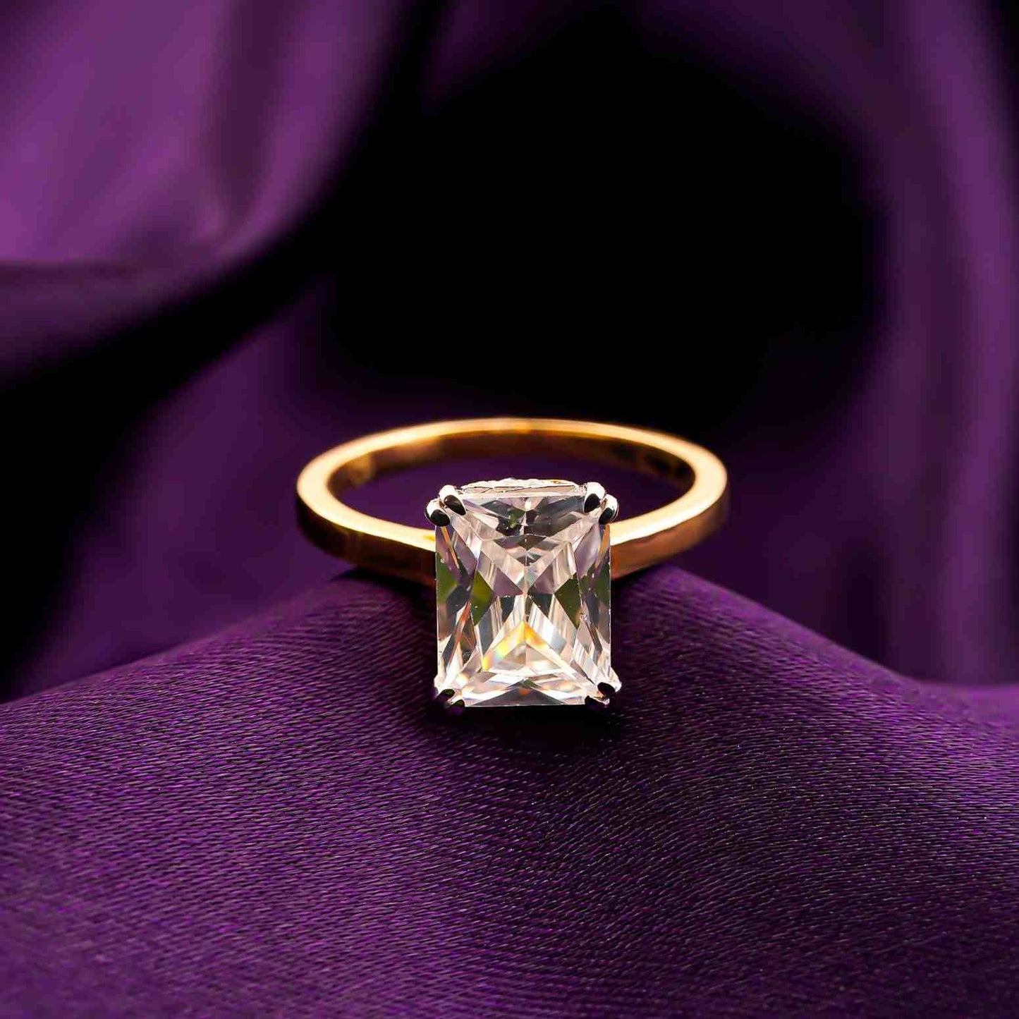 Silver Emerald Cut Solitaire Ring