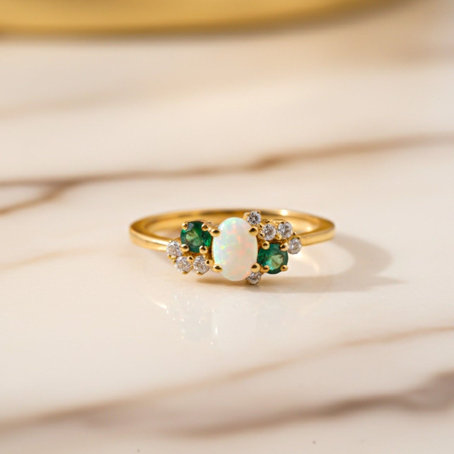 Silver Opal & Emerald Cluster Ring