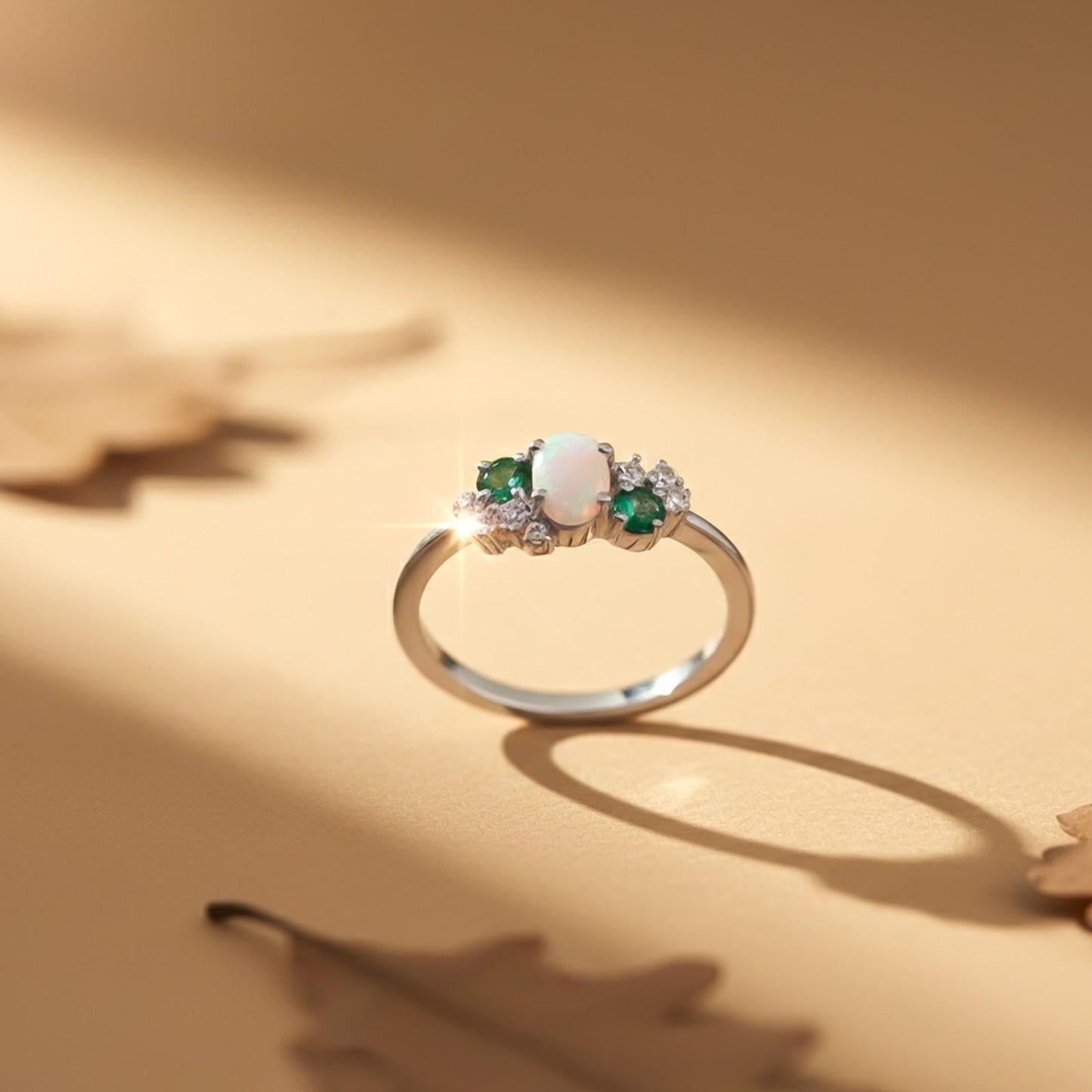 Silver Opal & Emerald Cluster Ring