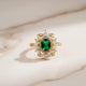 Silver Green Emerald Floral Halo Ring Gold Vermeil (2.5 Micron)