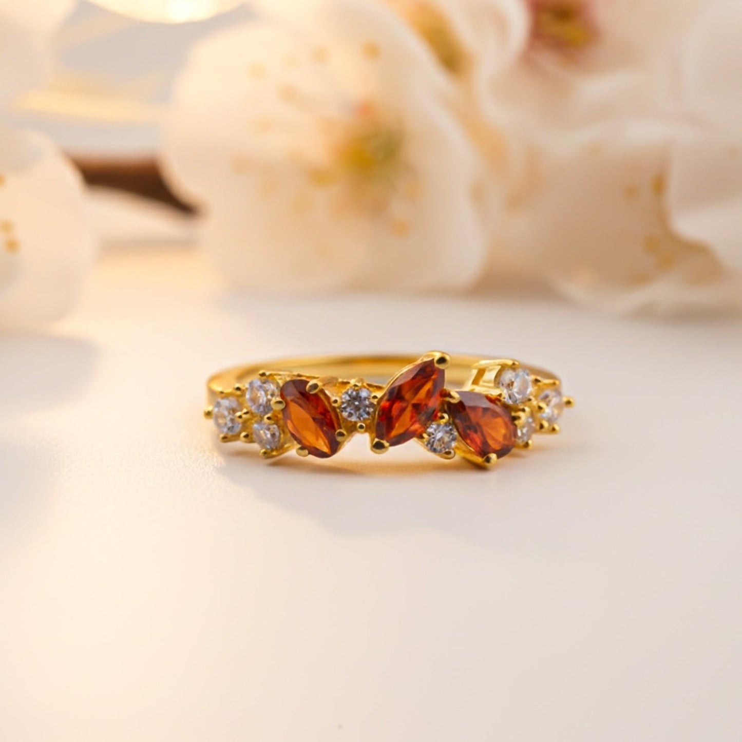 Silver Marquise Red Ruby Crown Ring
