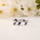 Silver Marquise Blue Sapphire Leaf Ring Gold Vermeil (2.5 Micron)