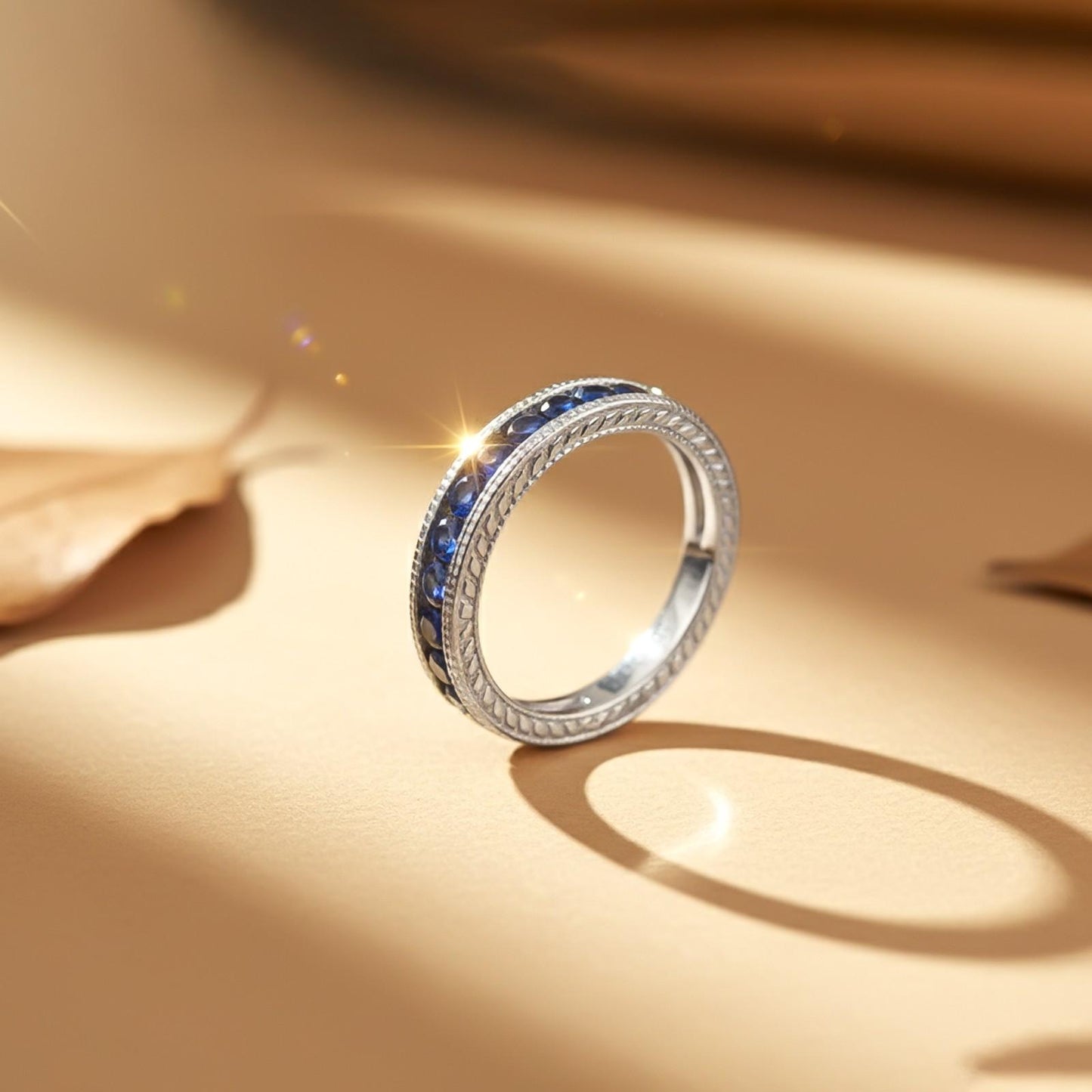 Silver Blue Sapphire Eternity Band Ring