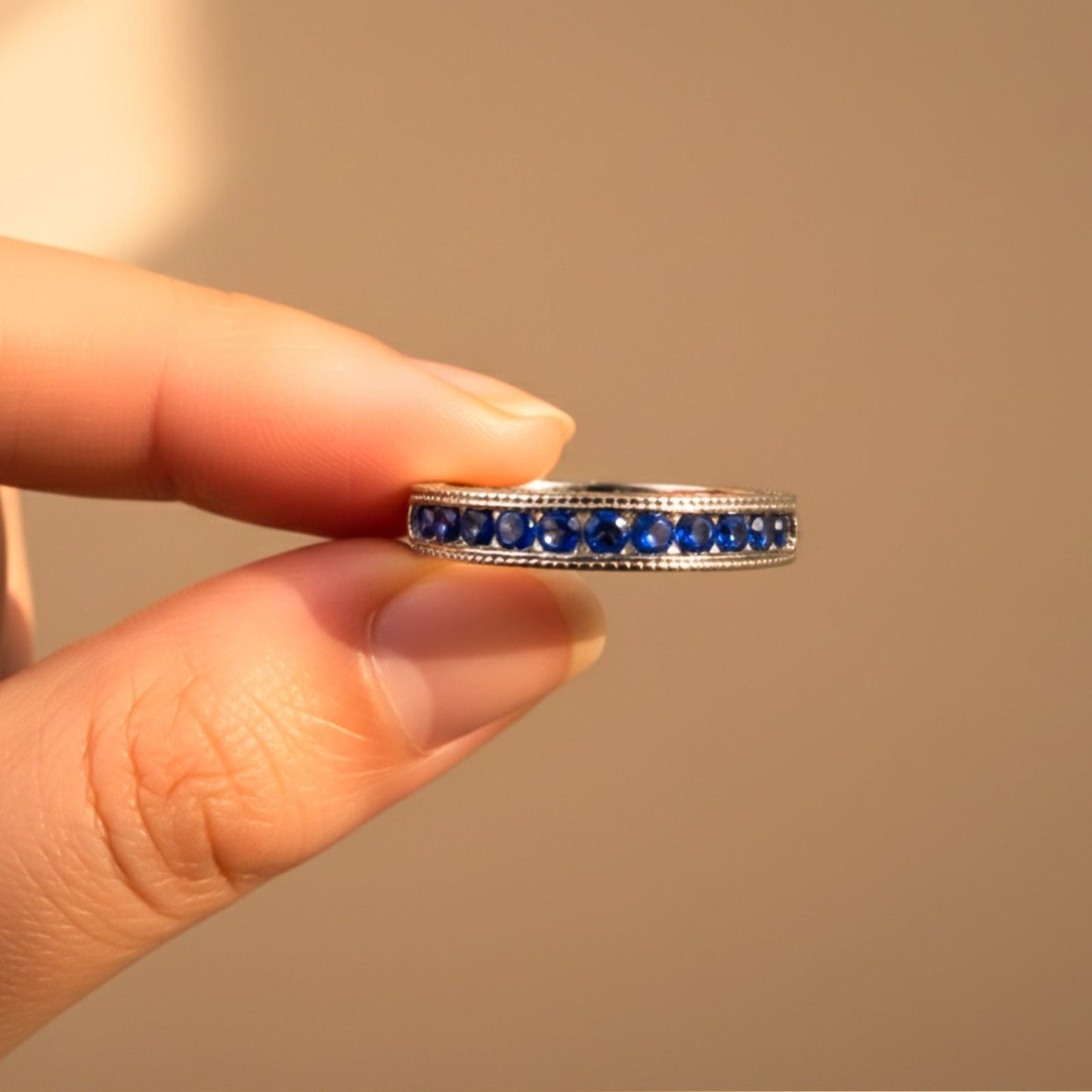 Silver Blue Sapphire Eternity Band Ring