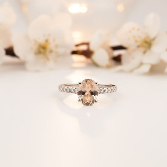 Silver Oval Morganite Solitaire Ring