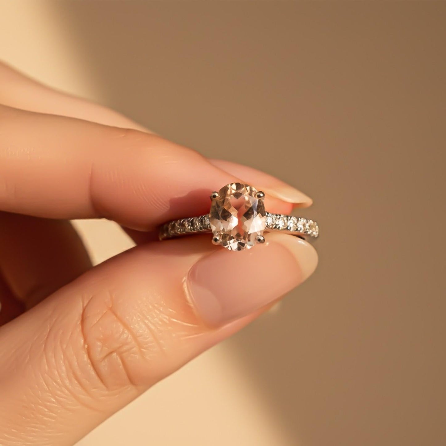 Silver Oval Morganite Solitaire Ring