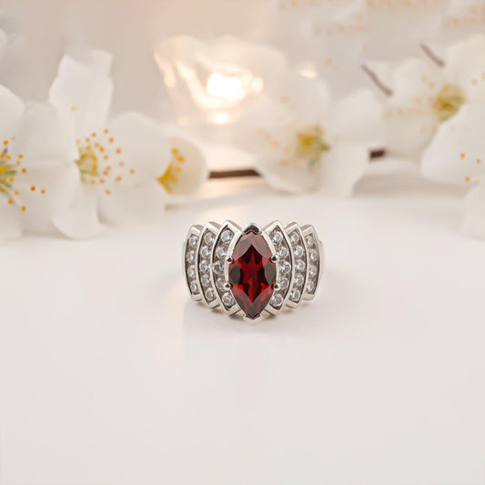 Silver Ruby Vintage Style Ring
