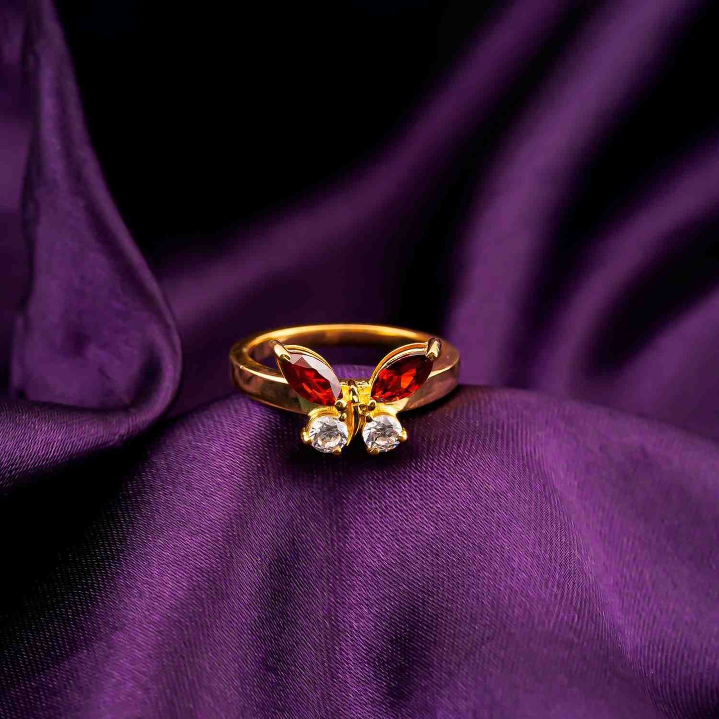 Silver Ruby Butterfly Ring for Women