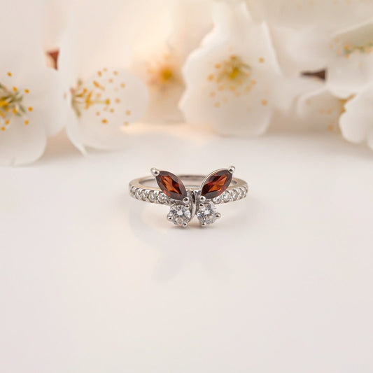 Silver Ruby Butterfly Ring for Women
