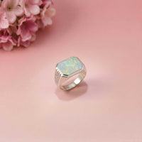 Silver Vintage Opal Signet Ring for Men