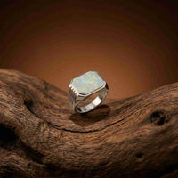 Silver Vintage Opal Signet Ring for Men