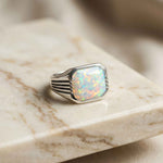 Silver Vintage Opal Signet Ring for Men