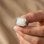 Silver Vintage Opal Signet Ring for Men