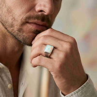 Silver Vintage Opal Signet Ring for Men