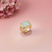 Silver Vintage Opal Signet Ring for Men