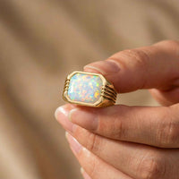 Silver Vintage Opal Signet Ring for Men