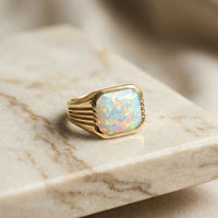 Silver Vintage Opal Signet Ring for Men