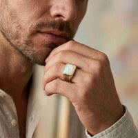 Silver Vintage Opal Signet Ring for Men