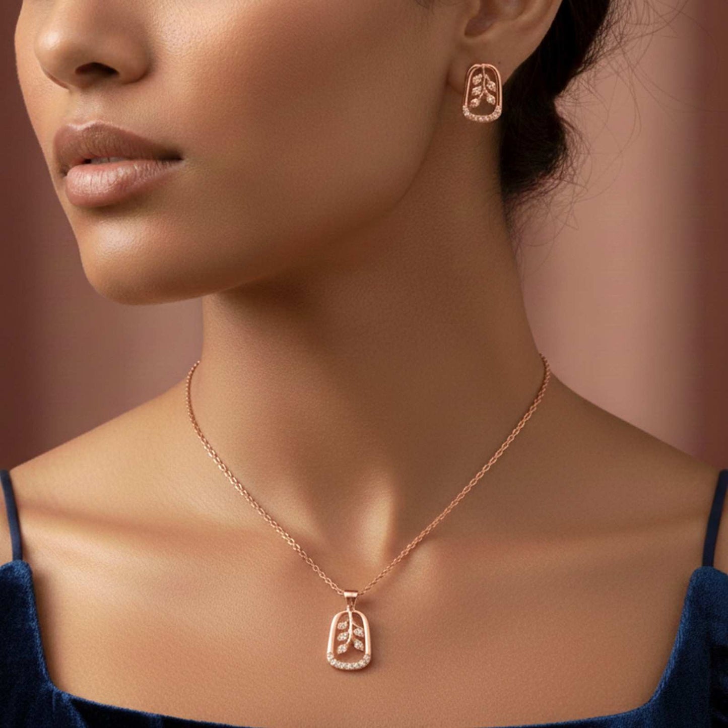 Silver Leaf Drop Pendant & Earrings Set
