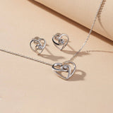 Silver Double Heart Twist Pendant & Earrings Set
