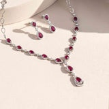 Silver Teardrop Ruby Elegance Necklace & Earrings Set