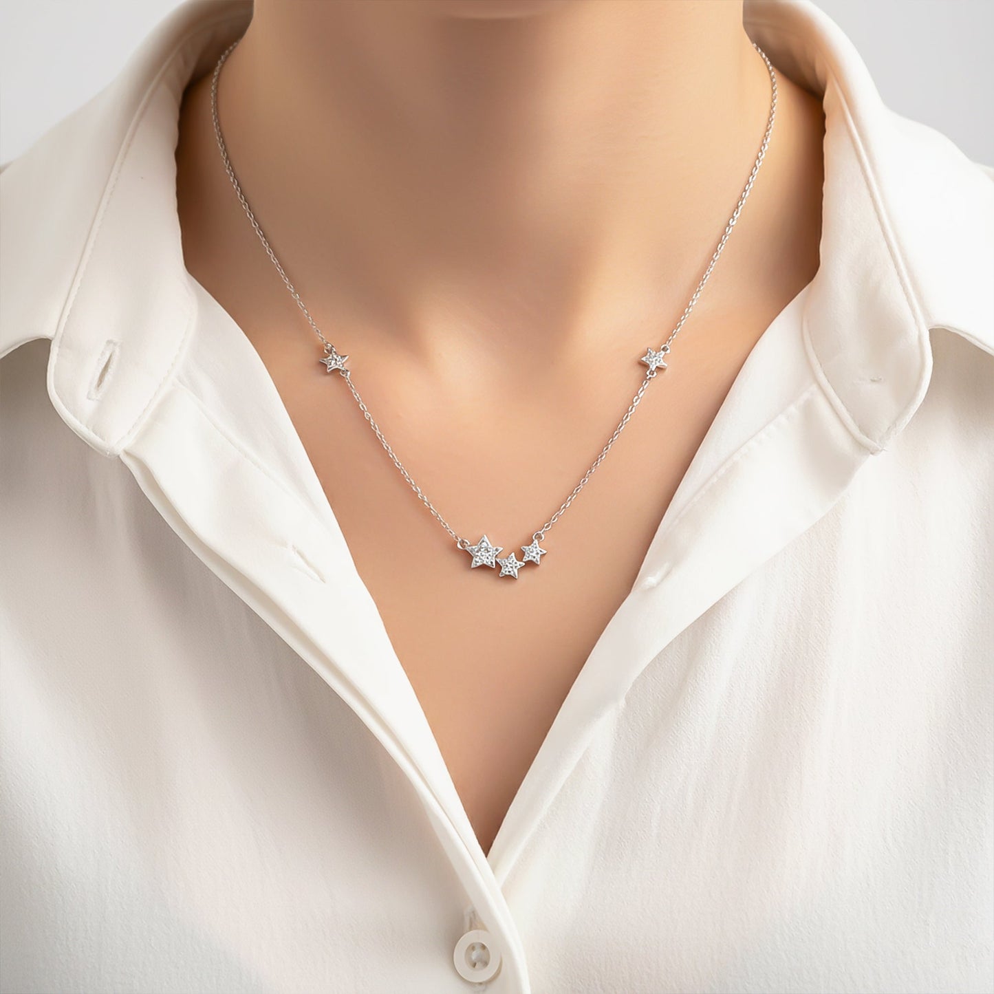Silver Star Charm Necklace & Earrings Set