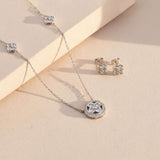 Silver Floral Halo Sparkle Necklace & Earrings Set