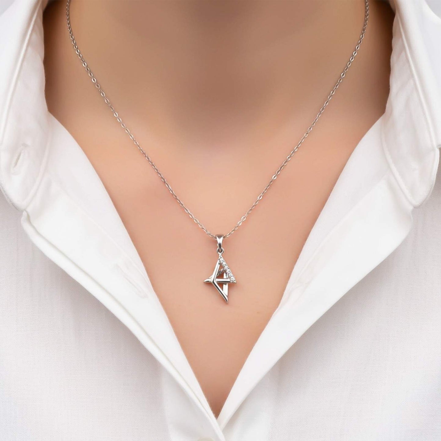 Silver Geometric Spark Triangle Pendant & Earrings Set