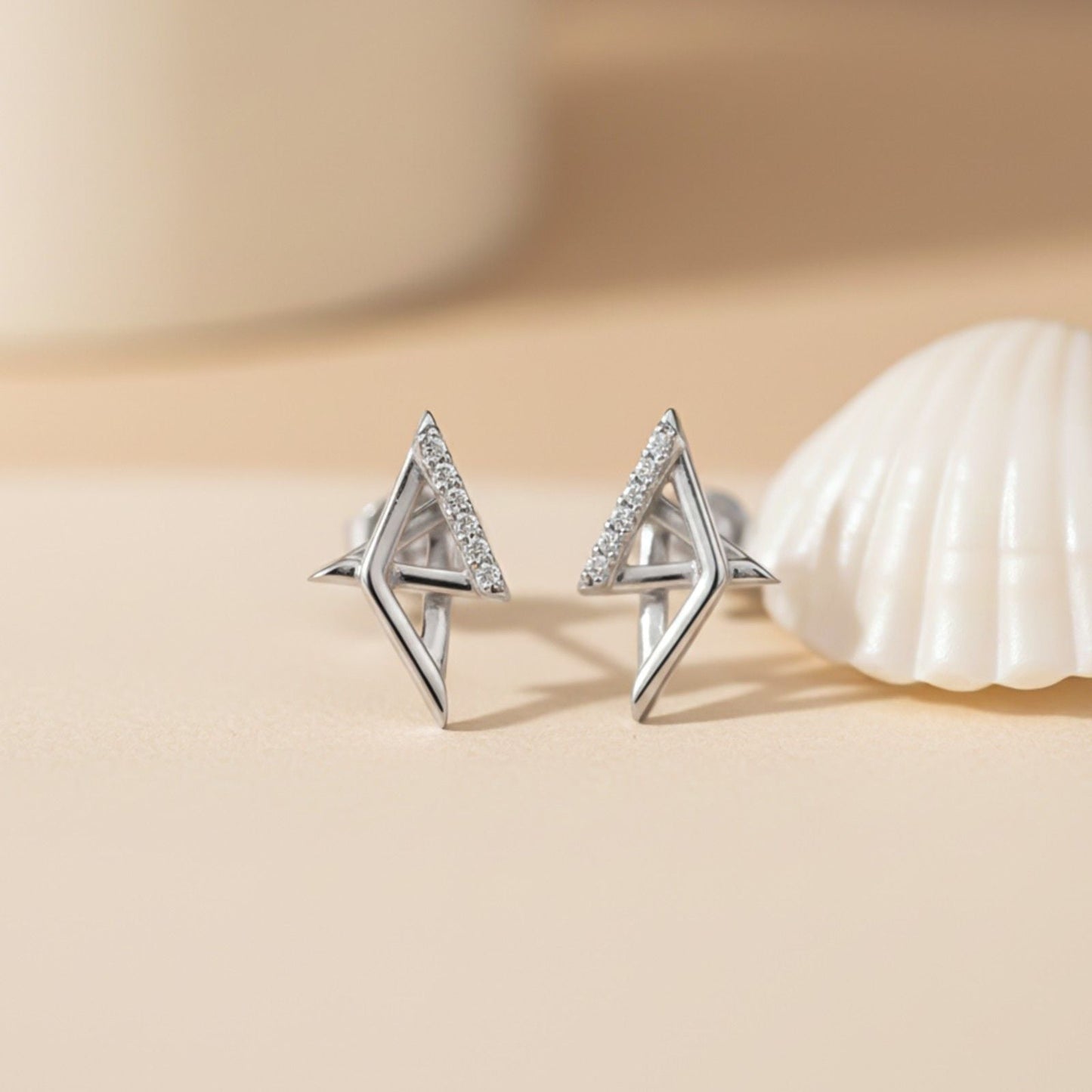 Silver Geometric Spark Triangle Pendant & Earrings Set