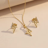 Silver Geometric Spark Triangle Pendant & Earrings Set