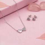 Silver Dual Heart Spark Pendant & Earrings Set