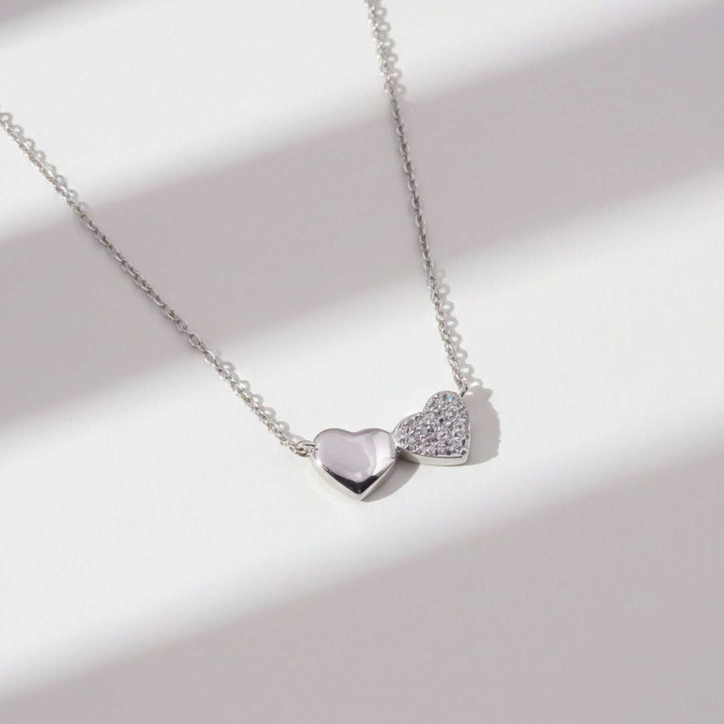 Silver Dual Heart Spark Pendant & Earrings Set