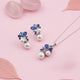 Silver Floral Pearl Drop Pendant & Earrings Set