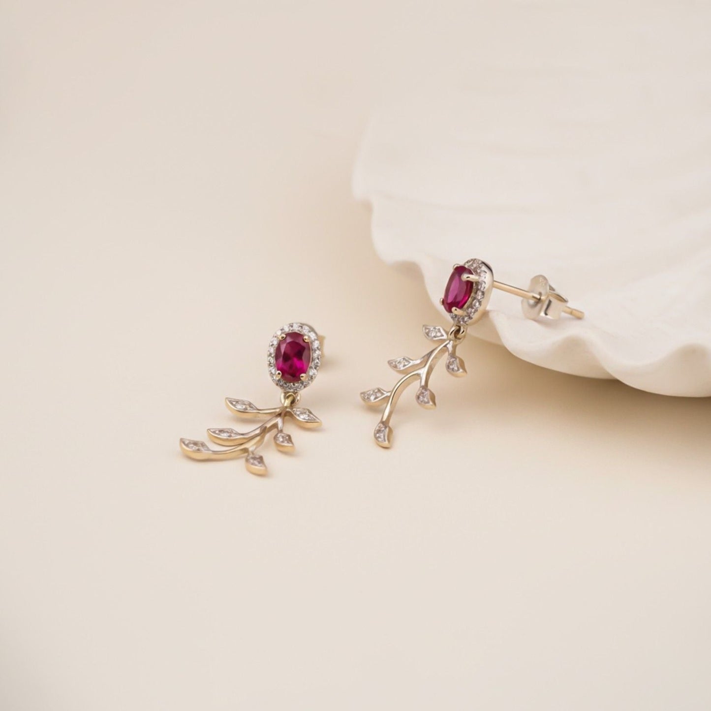 Silver Ruby Vine Floral Necklace & Earrings Set