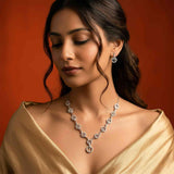 Silver Circular CZ Link Necklace & Earrings Set