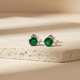 Silver Sphere Green Emerald Stud Earrings Gold Vermeil (2.5 Micron)