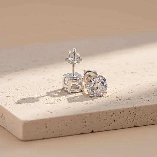 Silver Sphere Screw Stud Earrings