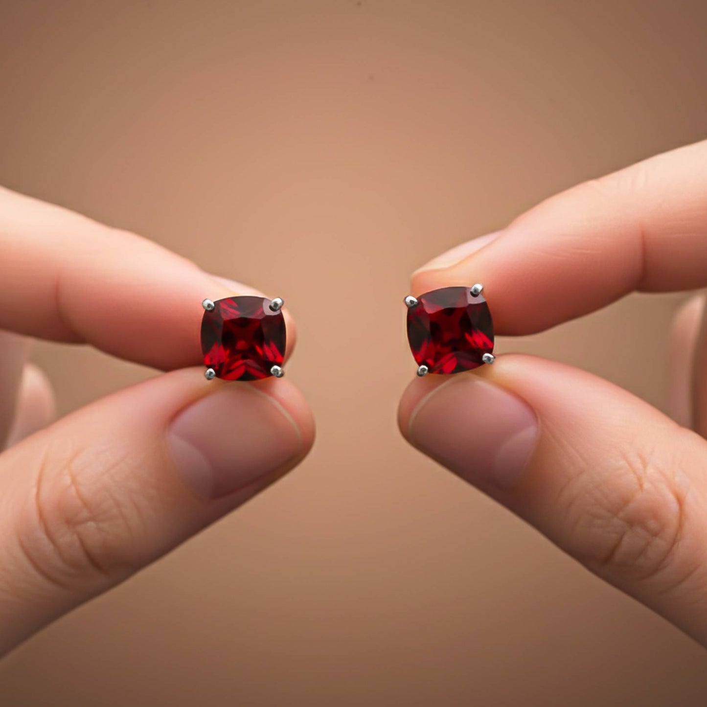 Silver Grace Ruby Stud Earrings