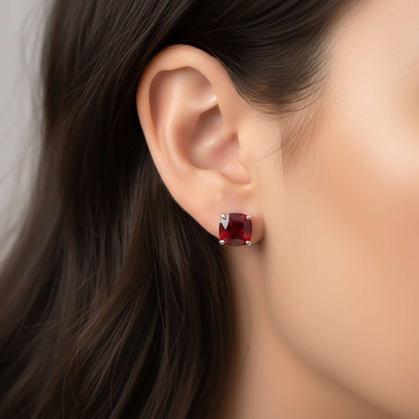 Silver Grace Ruby Stud Earrings